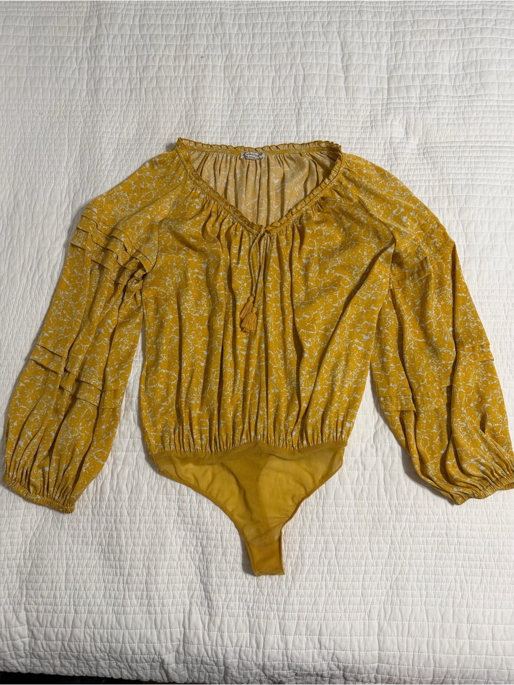 Free People Intimately Mustard Boho Bodysuit Balloon Sleeve | S